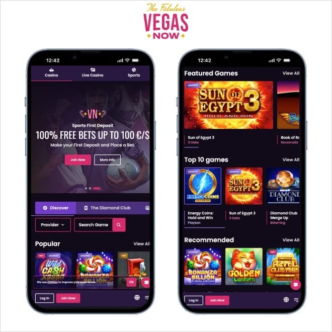 Vegas now mobile screenshots on white background